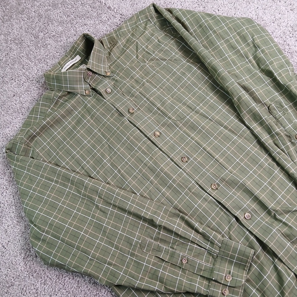 LL Bean Mens Green Plaid Wrinkle Resistant Cotton Button Down Shirt Large L-REG